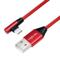 LOGILINK USB Kabel, USB 2.0 zu USB-C gewinkelter Stecker 0,3 m, rot (CU0145)