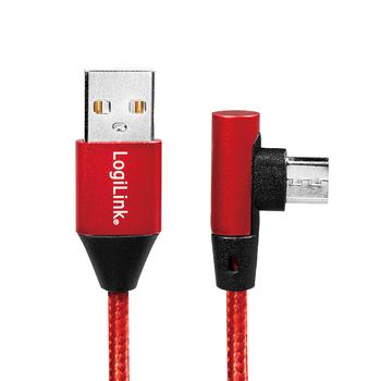 LOGILINK USB Kabel, USB 2.0 zu micro-USB gewinkelter Stecker 0,3 m, rot (CU0149)