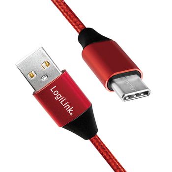 LOGILINK USB Kabel, USB 2.0 zu USB-C 0,3 m, rot (CU0147)