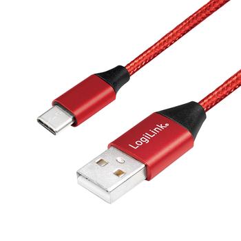 LOGILINK USB Kabel, USB 2.0 zu USB-C 0,3 m, rot (CU0147)