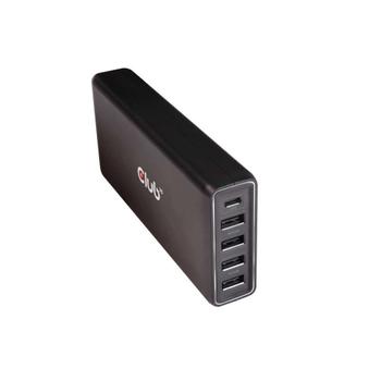 CLUB 3D Nätadapter 111W USB-C PD /laddning 87W USB-A hub 4-portar laddar upp till 12W per port 4st 5V/2,1A (CAC-1903EU)