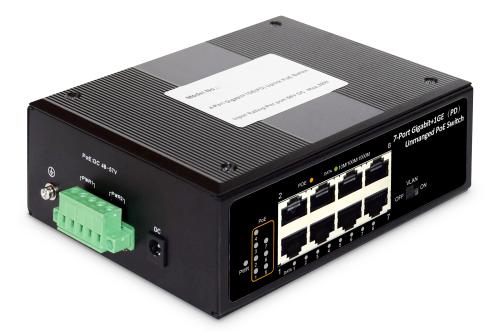 DIGITUS Industrial 7-port Gigabit PoE+Switch+1 PD-port IEEE802.3af/ at DIN rail extended temp.range IN (DN-651113)