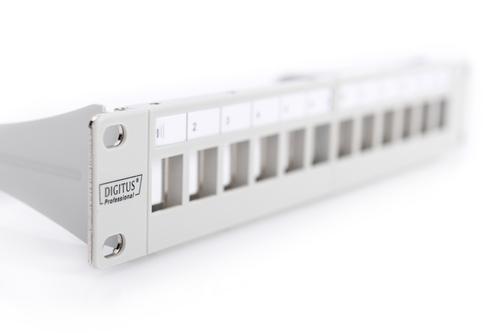 DIGITUS Modular Patch Panel shielded 12-Port Blank 1U 254mm (10in) Rack Mount grey RAL 7035 NS (DN-91419)