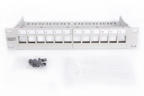 DIGITUS Modular Patch Panel shielded 12-Port Blank 1U 254mm (10in) Rack Mount grey RAL 7035 NS (DN-91419)