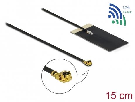 DELOCK WLAN 802.11 ac/ ax/ a/ h/ b/ g/ n Antenna MHF I plug 2.7 - 3.0 dBi 1.13 15 cm FPC internal self adhesive (12611)