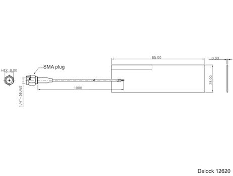 DELOCK LPWAN Antenna SMA plug 1 - 2 dBi RG-178 1 m PCB internal self adhesive (12620)