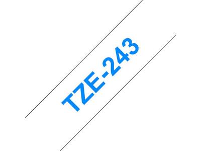 BROTHER TZ 18mm blå på hvid (TZE-243)