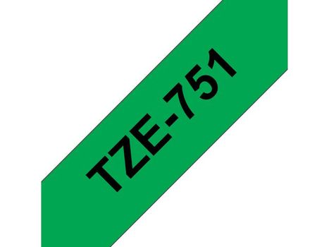 BROTHER TZ-tape / 24mm / Black Text / Green Tape (TZE751)