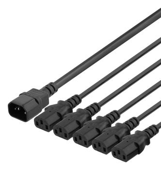 DELTACO IEC C14 to 5x IEC C13 Power cable, 1m, 10A/250V, Y-Splitter,  black (DEL-113C)