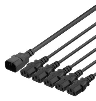 DELTACO IEC C14 to 5x IEC C13 Power cable, 1m, 10A/250V, Y-Splitter,  black (DEL-113C)