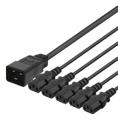 DELTACO IEC C20 to 5x IEC C13 Power cable, 1m, 16A/250V, Y-Splitter, black
