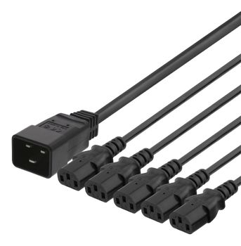 DELTACO IEC C20 to 5x IEC C13 Power cable, 1m, 16A/250V, Y-Splitter,  black (DEL-113M)