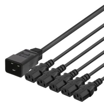 DELTACO IEC C20 to 5x IEC C13 Power cable, 2m, 16A/250V, Y-Splitter,  black (DEL-113N)