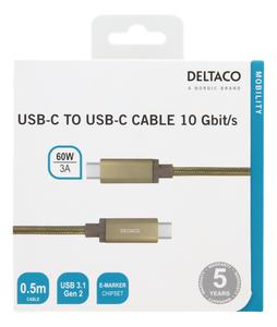 DELTACO USBC 3.1 GEN2 10Gbps/ 3A/ E-marker 0,5m Gold (USBC-1371M)