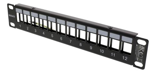 DELTACO 10" Keystone patch panel, 12 ports, 1U, metal, black (10-PATCH18)