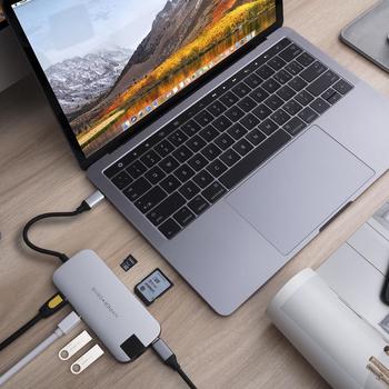 HYPER SLIM 8-i-1 USB-C Hub (silver) USB-C-hub för MacBook, Chromebook och PC. HDMI 4K, USB-Ax2, MicroSD/ SD,  Ethernet (HD247B-SILVER)