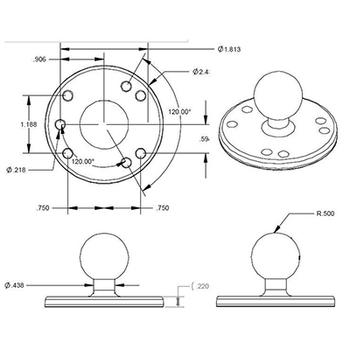 RAM MOUNT Round Plate with Ball 1'' Rubber Ball / 2.5'' Plate (RAM-B-202U)