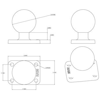 RAM MOUNT RAM base, 1.5" x 2", C-size (RAM-202U-152)