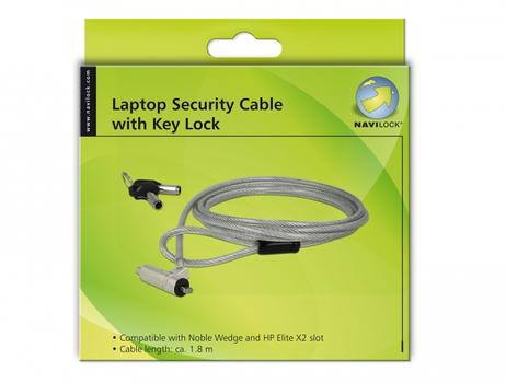 NAVILOCK Laptop Security Cable with Key Lock for Noble Wedge & HP Elite X2 (20654)