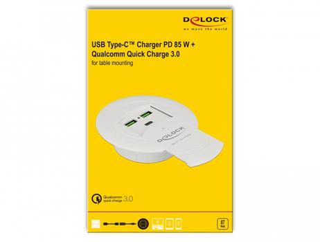 DELOCK USB Type-C™ Charger PD 85 W + Qualcomm Quick Charge 3.0 for table moun (64065)