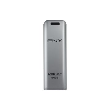 PNY 64GB Elite Steel USB 3.1 Stainless Steel Flash Drive Capless Sliding Design 80Mbs Write Speed 20Mbs Read Speed (FD64GESTEEL31G-EF)