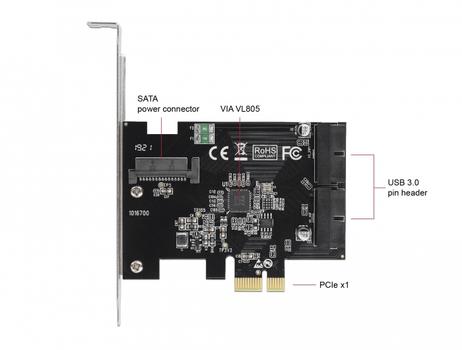 Delock PCI Express Card to 2 x internal USB 3.0 Pin Header - USB-adapter - PCIe 2.0 - USB 3.0 (intern) x 2 (90387)