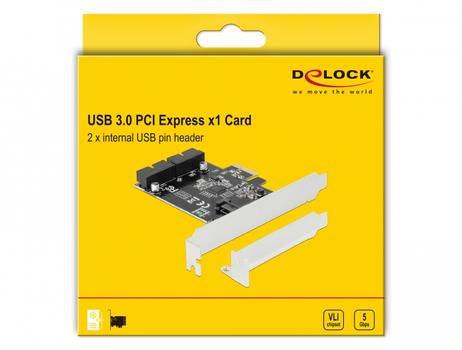 Delock PCI Express Card to 2 x internal USB 3.0 Pin Header - USB-adapter - PCIe 2.0 - USB 3.0 (intern) x 2 (90387)