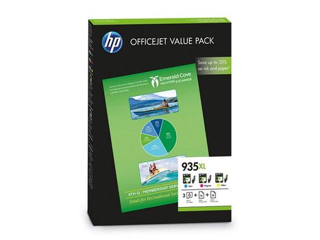 HP 935XL - 3-pack - gul, cyan, magenta - original - bläckpatron/ papperssats - för Officejet 6812, 6815, 6820, Officejet Pro 6230 ePrinter, 6830, 6835 (F6U78AE)