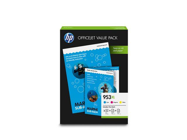 HP - 953XL Office Value Pack, 953XL Ink CMY, 50 sheet AIO Paper, 25 sheet  Prof. IJ Matte Paper 180g/m
