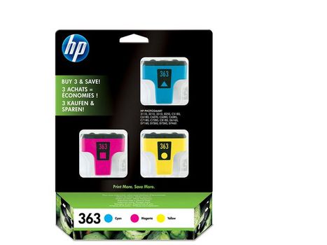 HP 363 original ink cartridge tri-colour standard capacity c:4ml, m:3.5ml, y:6ml c:400pag, m:370pag,  y:500 pag 3-pack with Vivera (CB333EE)
