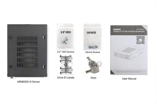 ICY DOCK 3x 2.5" to 1x 3.5" bay mobile rack SATA metal keylock black (MB993SK-B)
