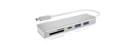 ICY BOX USB-C Hub IB-HUB1413-CR Sølv, 1x USB-C, 2x USB 3.0 og kortleser (MicroSD/ SD/ SDHC/ SDXC) (IB-HUB1413-CR)