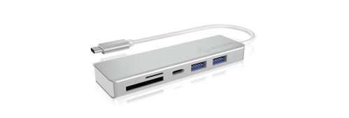 ICY BOX USB-C Hub IB-HUB1413-CR Silver, 1x USB-C, 2x USB 3.0 och Kortlesare (MicroSD/ SD/ SDHC/ SDXC) (IB-HUB1413-CR)