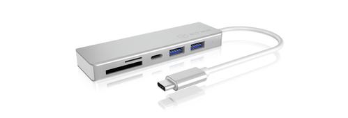 ICY BOX USB-C Hub IB-HUB1413-CR Sølv, 1x USB-C, 2x USB 3.0 og kortleser (MicroSD/ SD/ SDHC/ SDXC) (IB-HUB1413-CR)