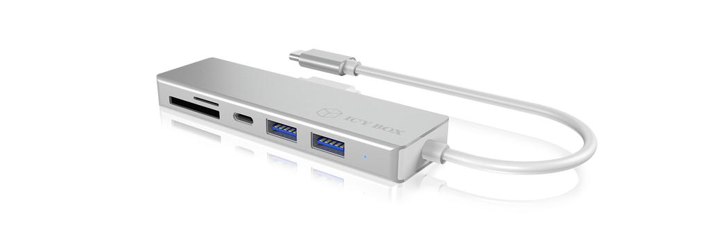 ICY BOX USB-C Hub IB-HUB1413-CR Sølv, 1x USB-C, 2x USB 3.0 og kortleser (MicroSD/ SD/ SDHC/ SDXC) (IB-HUB1413-CR)