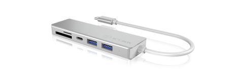 ICY BOX USB-C Hub IB-HUB1413-CR Sølv, 1x USB-C, 2x USB 3.0 og kortleser (MicroSD/ SD/ SDHC/ SDXC) (IB-HUB1413-CR)