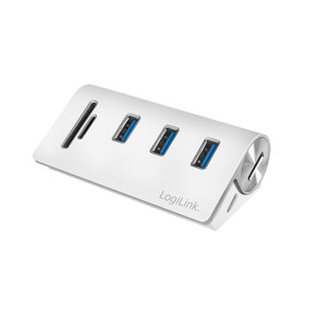 LOGILINK USB 3.0-hubb, 3-portar, med kortläsare för SD/ microSD,  aluminiumhölje (CR0045)