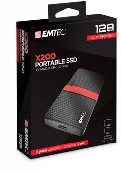 EMTEC X200 Portable SSD 128 GB Solid State Drive (Black / Red, USB 3.2 C (5 Gbit / s)) (ECSSD128GX200)