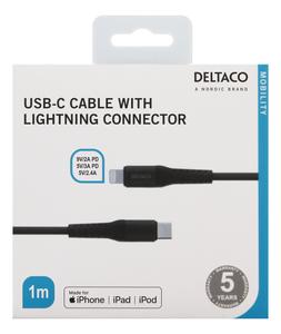 DELTACO USB-C to Lightning Cable, 5V/2,4A, 1m - Black (IPLH-313M)
