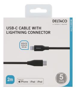 DELTACO USB-C to Lightning cable, USB 2.0, 2m, Black (IPLH-321M)