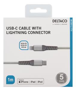 DELTACO USB-C to Lightning Cable, 5V/2,4A, 1m - Silver (IPLH-312M)
