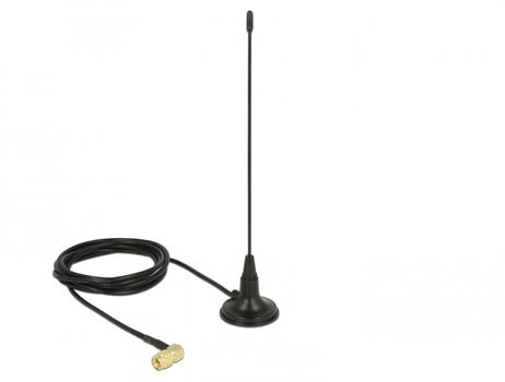 DELOCK 480 MHz Antenna SMA plug 90Â° 2.5 dBi fixed omnidirectional with magnetic base and connection cable RG-174 1.5 m outdoor black (89615)