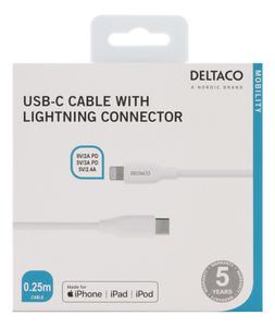 DELTACO USB-C to Lightning cable, USB 2.0, 0,25m, White (IPLH-300M)