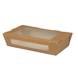 DUNI Take away bakke, Duni, 20x12x4, 5cm,  900 ml, brun, karton/ PLA,  med vindue *Denne vare tages ikke retur* (131734*250)