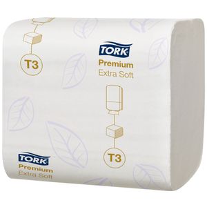 TORK Toiletpapir i ark, Tork T3 Premium, 2-lags, 19x11cm, hvid, 100% nyfiber (117555*7560)