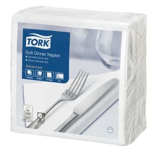 TORK Middagsserviet,  Tork Advanced, 3-lags, 1/4 fold, 40x40cm, hvid, nyfiber *Denne vare tages ikke retur* (12203001*1200)