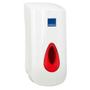 ABENA Dispenser til hånddesinfektionsskum, ABENA Modular, 800 ml, hvid, manuel, til poserefill, med rød skueglas, 0,6 ml pr. dosering