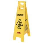 Advarselsskilt,  Rubbermaid,  gul, PP, 4-sidet, med tekst "Caution - Wet floor" *Denne vare tages ikke retur*
