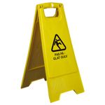 Advarselsskilt,  62x29, 5cm,  gul, plast, 2-sidet, med tekst "Pas på - Glat gulv"
