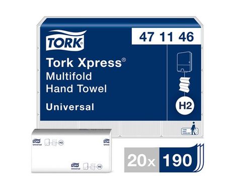 TORK Håndklædeark Tork Xpress Hvid Universal Multifold H2 2-lags Krt/ 20x190 (471146)